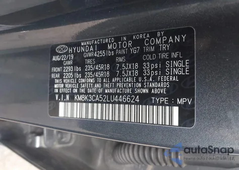 2020 Hyundai Kona Limited z USA, uszkodzony, nr VIN KM8K3CA52LU446624